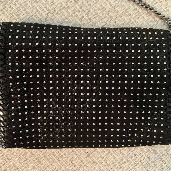 Stella McCartney Shimmery Black Shaggy Deer Studded Falabella Crossbody/Dust Bag - Picture 12 of 12